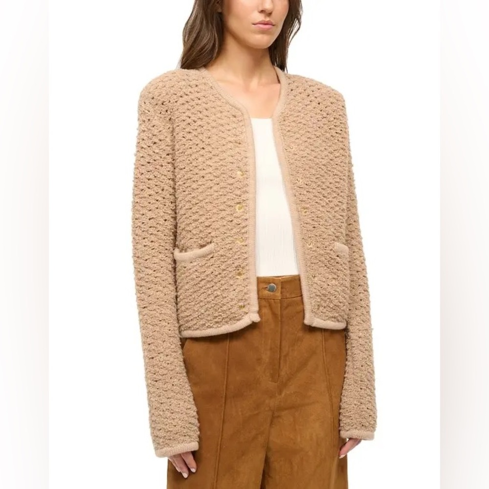 NWT $345 Staud Lisson Boucle Knit Jacket In Camel